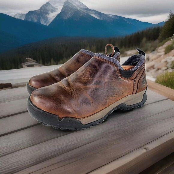 Sorel Paxon Moc Waterproof Brown Leather Slip-On US 9 Men's Hiking Walking Shoes - Picture 1 of 12